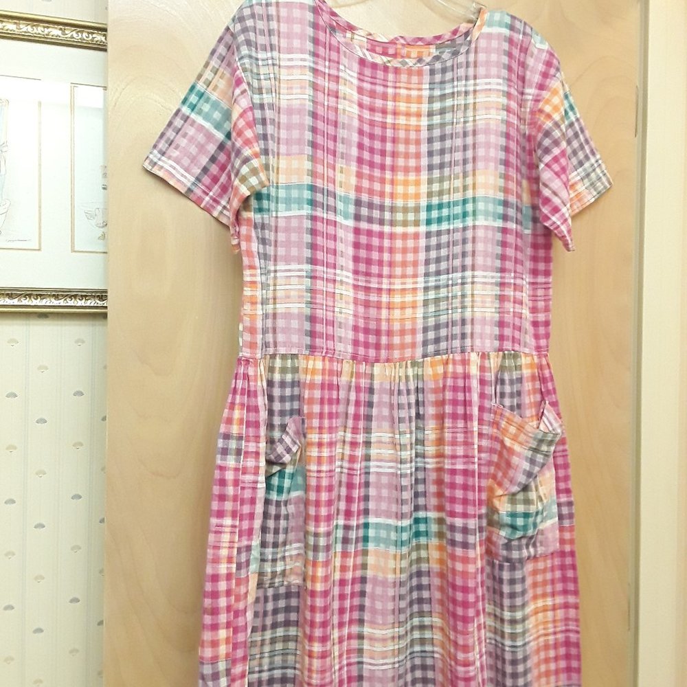 Vintage Pink plaid pocket maxi dress